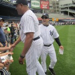 Bullpen and hitting coaches Mike Harkey and Kevin Long. Mike replied "All right then" when I told him the sight of "Big Mike" standing in the bullpen was a comforting sight.